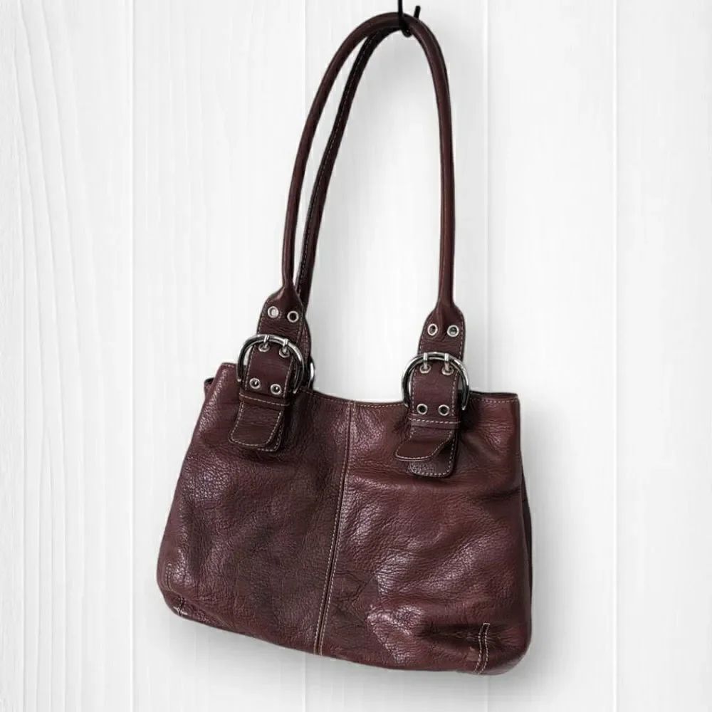 Tignanello Womens Shoulder Bag Genuine Leather Adjustable Strap Brown Leather